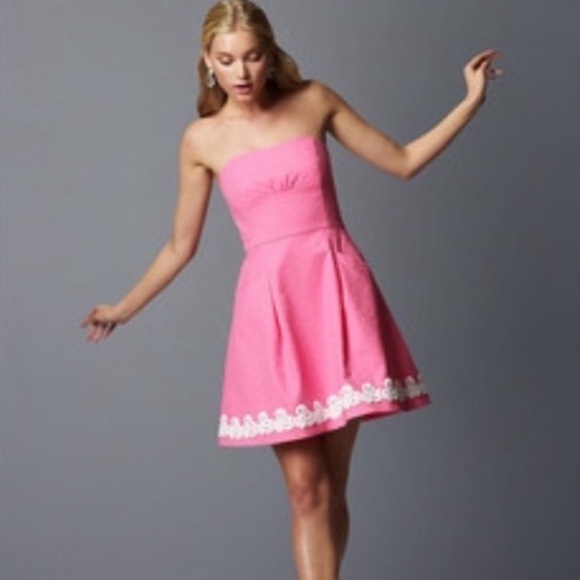 Lilly Pulitzer Blossom Jacquard Strapless Mini Dress in Hotty Pink Size 2 - Picture 2 of 9